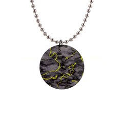 Marble Light Gray With Green Lime Veins Texture Floor Background Retro Neon 80s Style Neon Colors Print Luxuous Real Marble 1  Button Necklace by genx