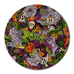 Halloween Doodle Vector Seamless Pattern Round Mousepads by Sobalvarro