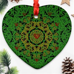 Love The Hearts  Mandala On Green Heart Ornament (two Sides) by pepitasart