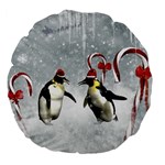 Funny Penguin In A Winter Landscape Large 18  Premium Flano Round Cushions Back