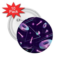 Retrowave Aesthetic Vaporwave Retro Memphis Pattern 80s Design Geometrical Shapes Futurist Pink Blue 3d 2 25  Buttons (10 Pack)  by genx