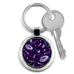 Retrowave Aesthetic Vaporwave Retro Memphis Pattern 80s Design Geometrical Shapes Futurist Pink Blue 3d Key Chain (round) by genx