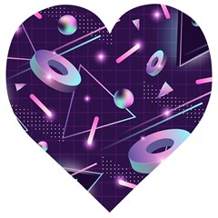 Retrowave Aesthetic Vaporwave Retro Memphis Pattern 80s Design Geometrical Shapes Futurist Pink Blue 3d Wooden Puzzle Heart by genx