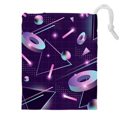 Retrowave Aesthetic Vaporwave Retro Memphis Pattern 80s Design Geometrical Shapes Futurist Pink Blue 3d Drawstring Pouch (4xl) by genx