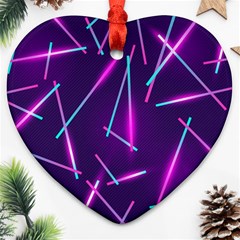 Retrowave Aesthetic Vaporwave Retro Memphis Pattern 80s Design Geometric Shapes Futurist Purple Pink Blue Neon Light Ornament (heart) by genx