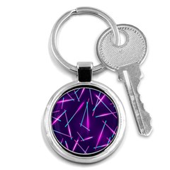 Retrowave Aesthetic Vaporwave Retro Memphis Pattern 80s Design Geometric Shapes Futurist Purple Pink Blue Neon Light Key Chain (round) by genx