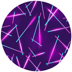 Retrowave Aesthetic Vaporwave Retro Memphis Pattern 80s Design Geometric Shapes Futurist Purple Pink Blue Neon Light Wooden Puzzle Round by genx