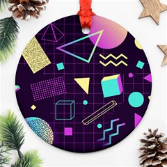 Retrowave Aesthetic Vaporwave Retro Memphis Pattern 80s Design 3d Geometric Shapes Ornament (round) by genx