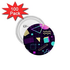 Retrowave Aesthetic Vaporwave Retro Memphis Pattern 80s Design 3d Geometric Shapes 1 75  Buttons (100 Pack)  by genx