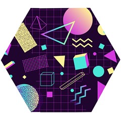 Retrowave Aesthetic Vaporwave Retro Memphis Pattern 80s Design 3d Geometric Shapes Wooden Puzzle Hexagon by genx
