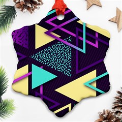Retrowave Aesthetic Vaporwave Retro Memphis Triangle Pattern 80s Yellow Turquoise Purple Ornament (snowflake) by genx