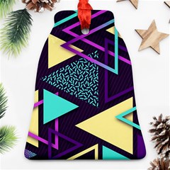 Retrowave Aesthetic Vaporwave Retro Memphis Triangle Pattern 80s Yellow Turquoise Purple Ornament (bell) by genx