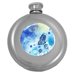 Blue Shaded Design Round Hip Flask (5 Oz) by designsbymallika