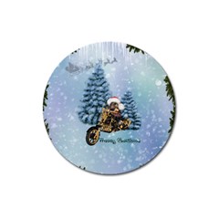 Merry Christmas, Funny Mouse On A Motorcycle With Christmas Hat Magnet 3  (round) by FantasyWorld7
