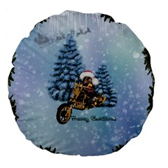 Merry Christmas, Funny Mouse On A Motorcycle With Christmas Hat Large 18  Premium Flano Round Cushions by FantasyWorld7