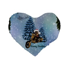 Merry Christmas, Funny Mouse On A Motorcycle With Christmas Hat Standard 16  Premium Flano Heart Shape Cushions by FantasyWorld7