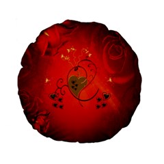 Golden Heart On Vintage Background Standard 15  Premium Flano Round Cushions by FantasyWorld7