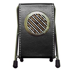 Metallic Stripes Pattern Pen Holder Desk Clock by designsbymallika