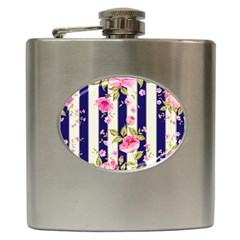 Stripes Floral Print Hip Flask (6 Oz) by designsbymallika