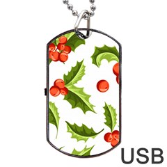Christmas Holly Berry Seamless Pattern Dog Tag Usb Flash (one Side) by Vaneshart