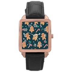 Colourful Funny Christmas Pattern Rose Gold Leather Watch  by Vaneshart