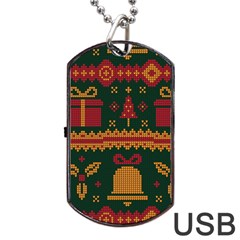 Knitted Christmas Pattern Dog Tag Usb Flash (two Sides) by Vaneshart