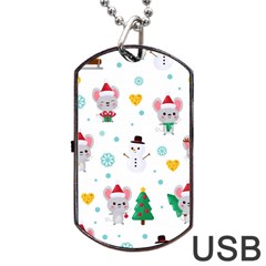 Christmas Seamless Pattern With Cute Kawaii Mouse Dog Tag Usb Flash (two Sides) by Vaneshart