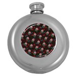 Dark Floral Butterfly Burgundy Round Hip Flask (5 oz) Front
