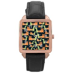 Seamless Pattern With Cats Rose Gold Leather Watch  by Vaneshart