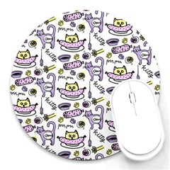 Hand Drawn Cute Cat Pattern Round Mousepads by Vaneshart