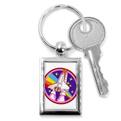 Pink Rainbow Rocket Key Chain (rectangle) by Wegoenart