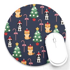 Boston Terrier Welsh Corgi Puppies Seamless Pattern Wallpaper Round Mousepads by Nexatart