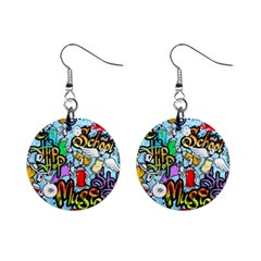 Graffiti Characters Seamless Patternm Mini Button Earrings by Nexatart