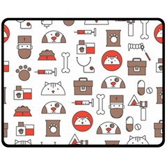 Vector Thin Line Art Vet Seamless Pattern Double Sided Fleece Blanket (medium)  by Vaneshart