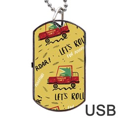 Childish Seamless Pattern With Dino Driver Dog Tag Usb Flash (two Sides) by Vaneshart