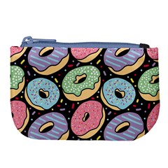 Colorful Donut Seamless Pattern On Black Vector Large Coin Purse by Sobalvarro