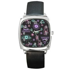 Vintage Seamless Pattern With Tribal Art African Style Drawing Square Metal Watch by Wegoenart
