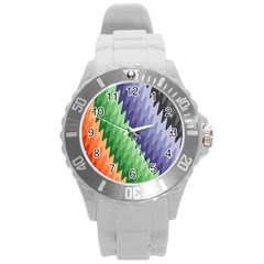 Zigzag Waves Round Plastic Sport Watch (l) by Sparkle
