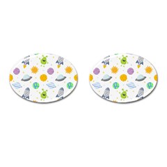 Seamless Pattern Cartoon Space Planets Isolated White Background Cufflinks (oval) by Vaneshart