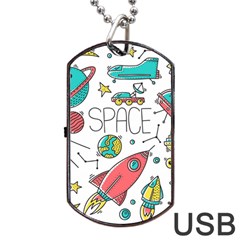 Space Cosmos Seamless Pattern Seamless Pattern Doodle Style Dog Tag Usb Flash (one Side) by Vaneshart