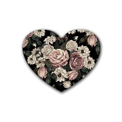 Elegant Seamless Pattern Blush Toned Rustic Flowers Rubber Coaster (heart)  by Vaneshart