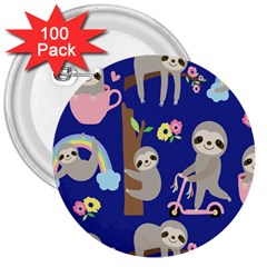 Hand Drawn Cute Sloth Pattern Background 3  Buttons (100 Pack)  by Vaneshart
