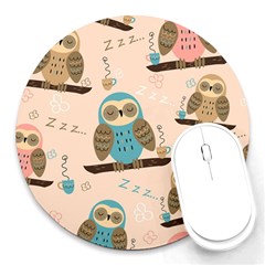 Seamless Pattern Owls Dream Cute Style Fabric Round Mousepads by Vaneshart