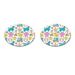 Baby Care Stuff Clothes Toys Cartoon Seamless Pattern Cufflinks (oval) by Vaneshart