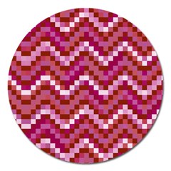 Lesbian Pride Pixellated Zigzag Stripes Magnet 5  (round) by VernenInk