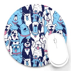 Dogs-seamless-pattern Round Mousepads by Vaneshart