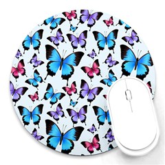Decorative-festive-trendy-colorful-butterflies-seamless-pattern-vector-illustration Round Mousepads by Vaneshart