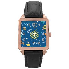 Flat-design-geometric-shapes-background Rose Gold Leather Watch  by Vaneshart