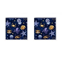 Marine Seamless Pattern Thin Line Memphis Style Cufflinks (square) by BangZart