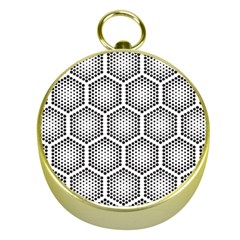 Halftone Tech Hexagons Seamless Pattern Gold Compasses by BangZart